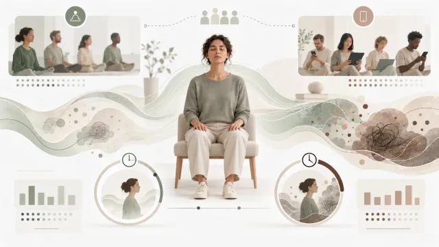 Illustration éditoriale sur une étude de 2026 évaluant les expériences indésirables pouvant survenir pendant de brèves pratiques de méditation.