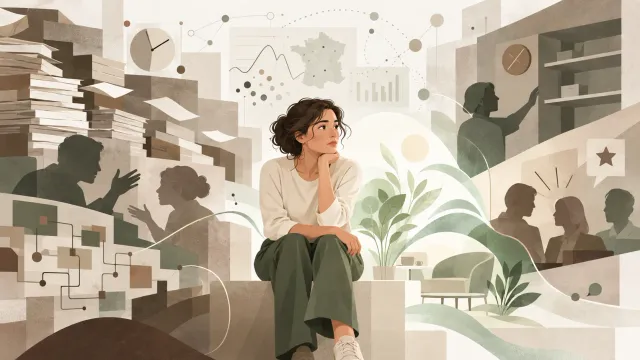 Illustration éditoriale sur la souffrance psychique liée au travail et les facteurs organisationnels mis en évidence par Santé publique France.