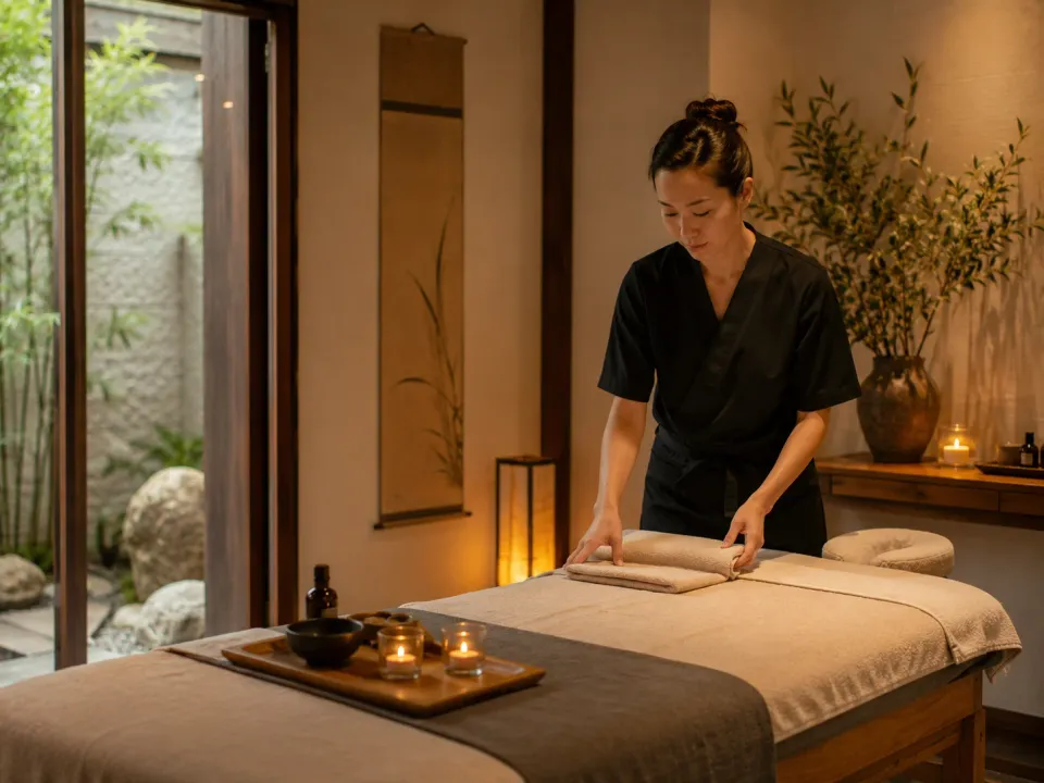 Séance de shiatsu japonais avec pressions manuelles exercées sur une personne habillée
