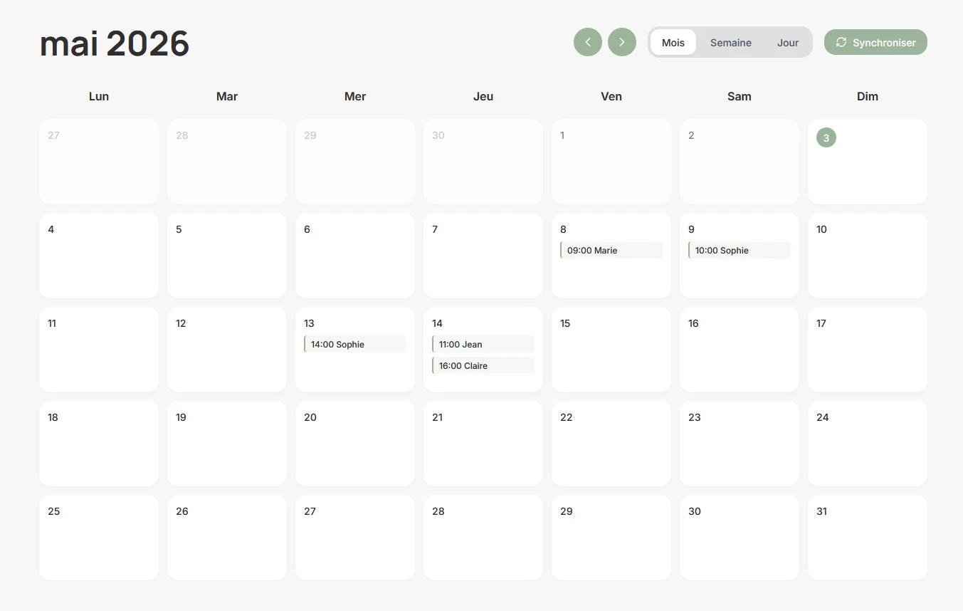 Holia Pro — agenda praticien, Vue mois
