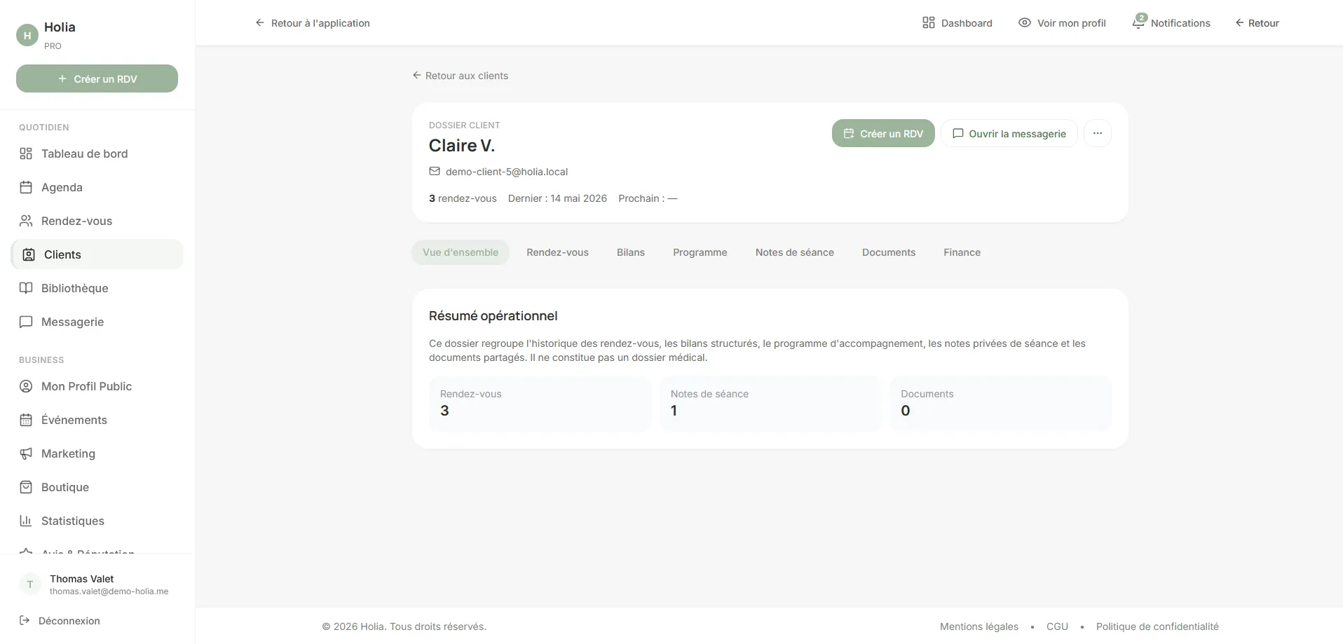 Dossier client Holia Pro
