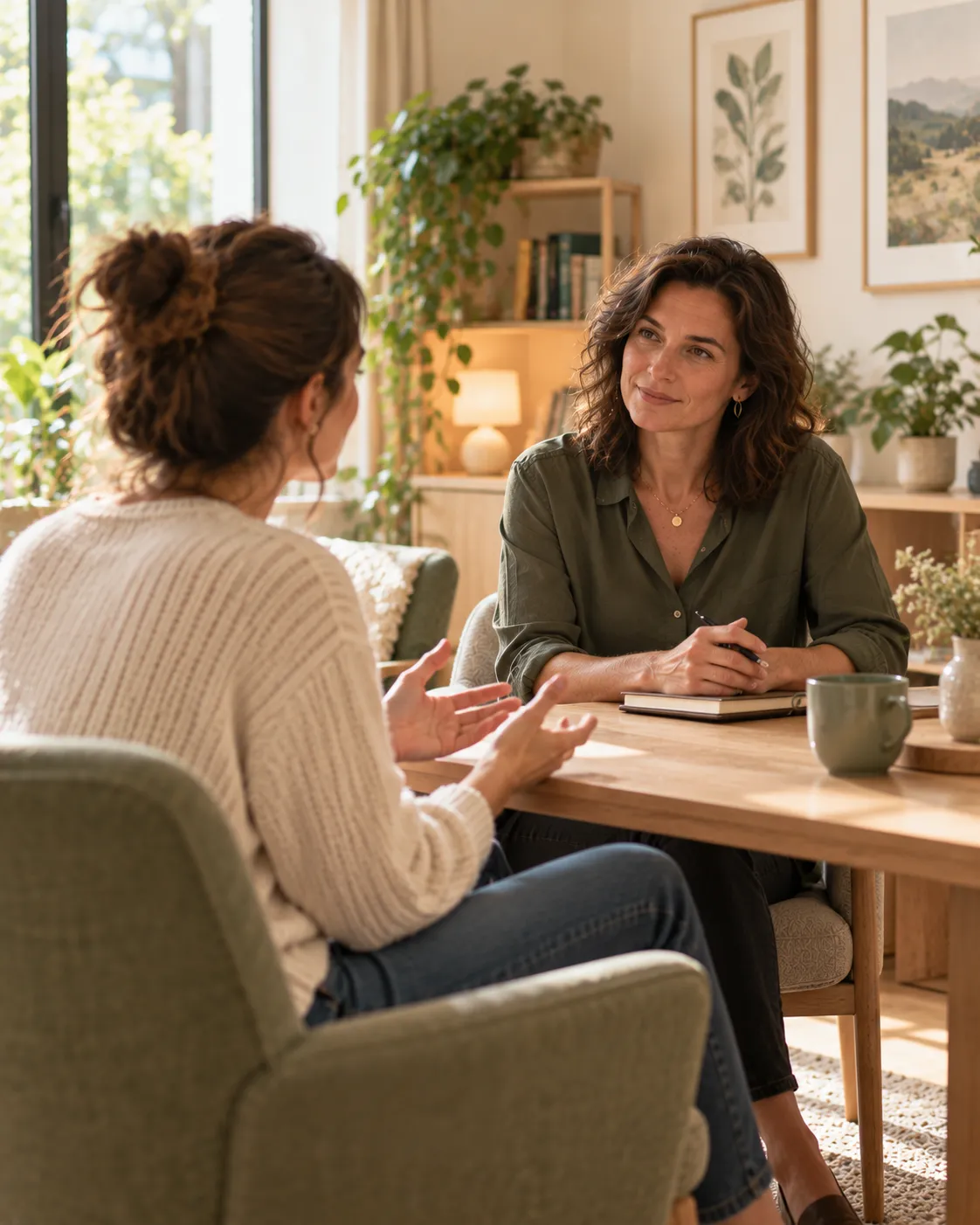 Une conseillère conjugale et familiale reçoit une femme pour un entretien individuel sur sa vie affective et familiale.