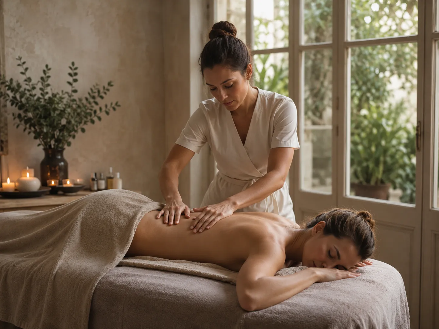 Séance avec un masseur bien-être dans une ambiance calme et professionnelle
