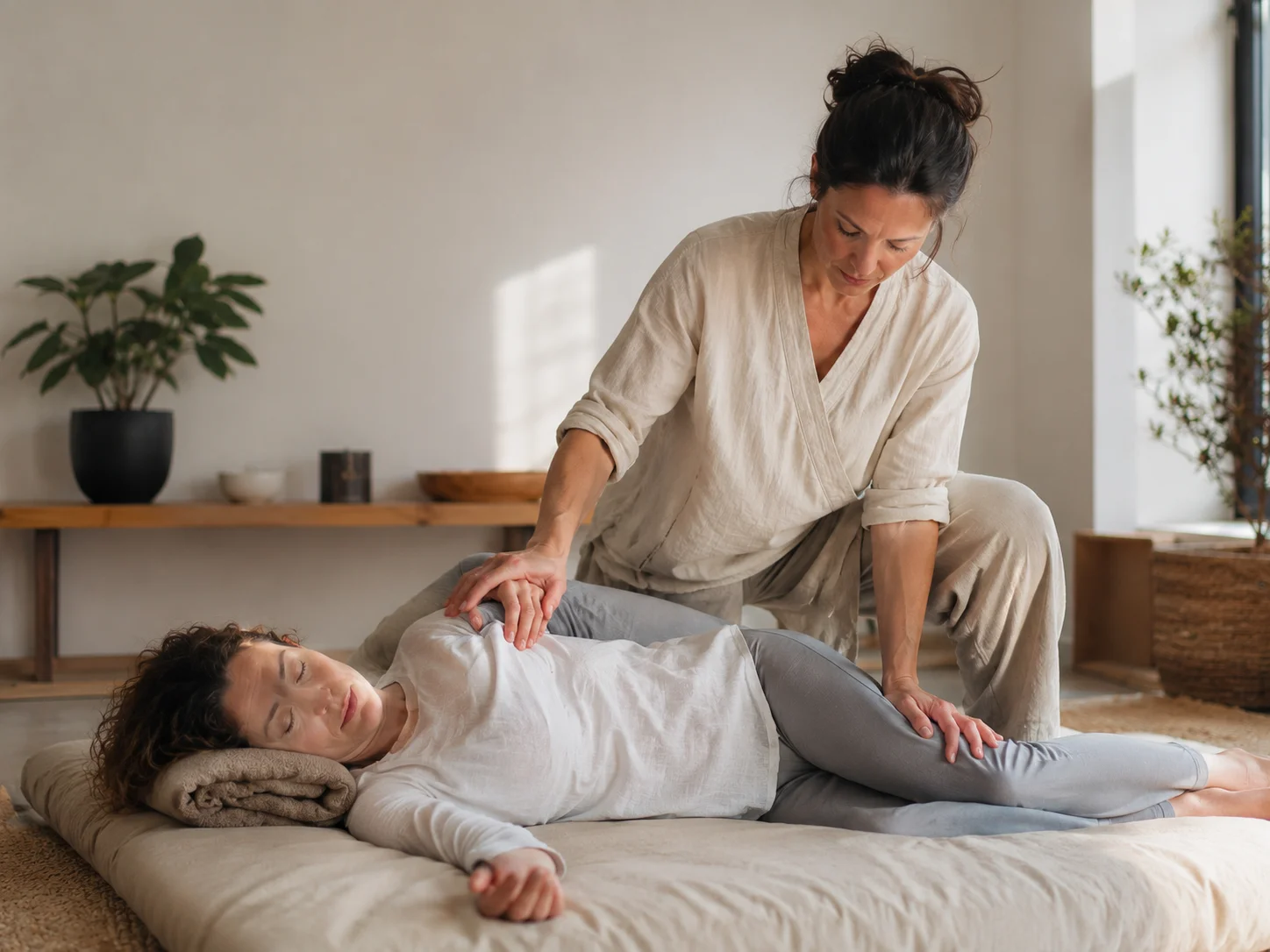 Praticien en shiatsu : séance de détente corporelle