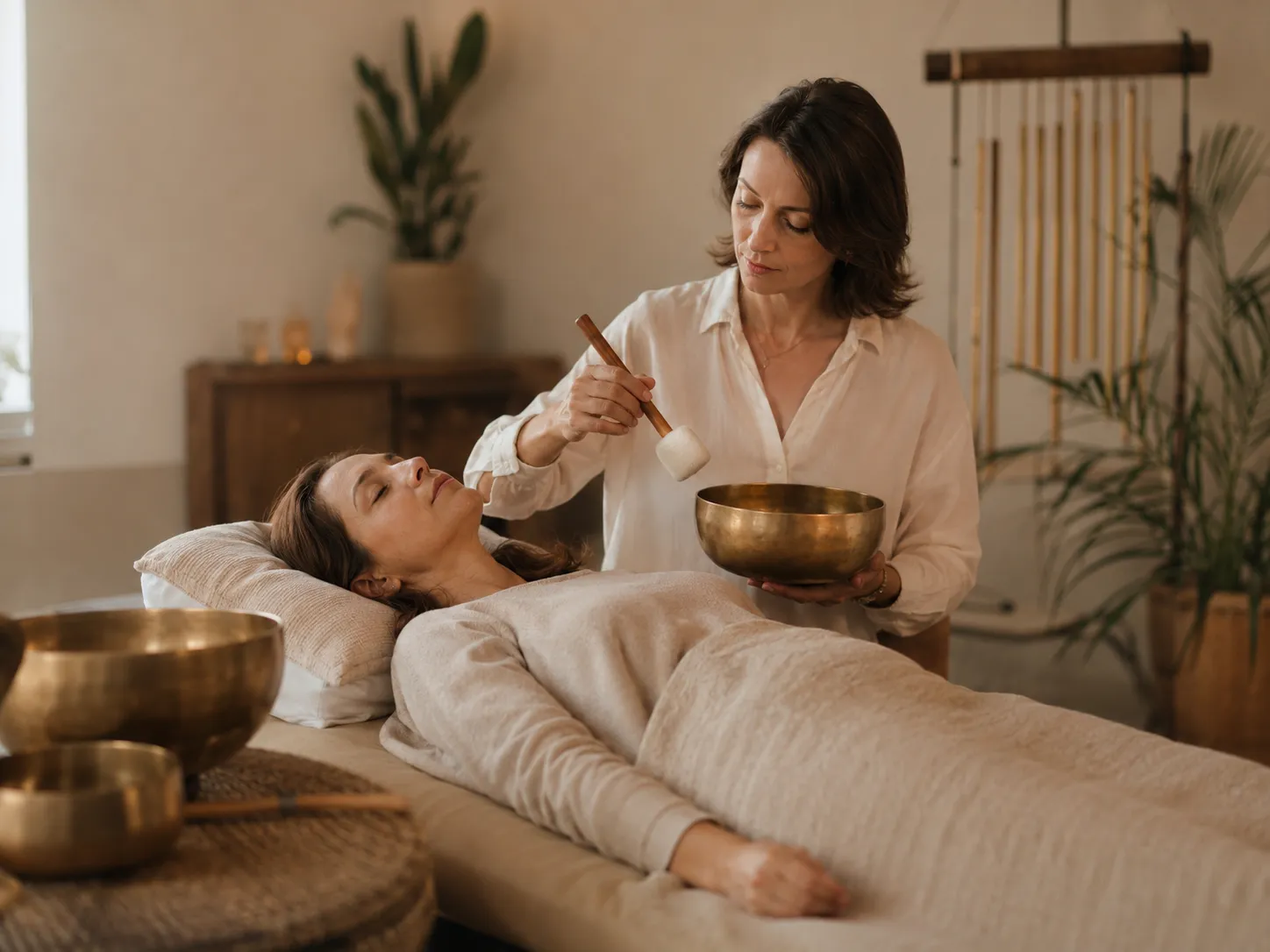 Séance avec un sonothérapeute dans une ambiance calme et professionnelle