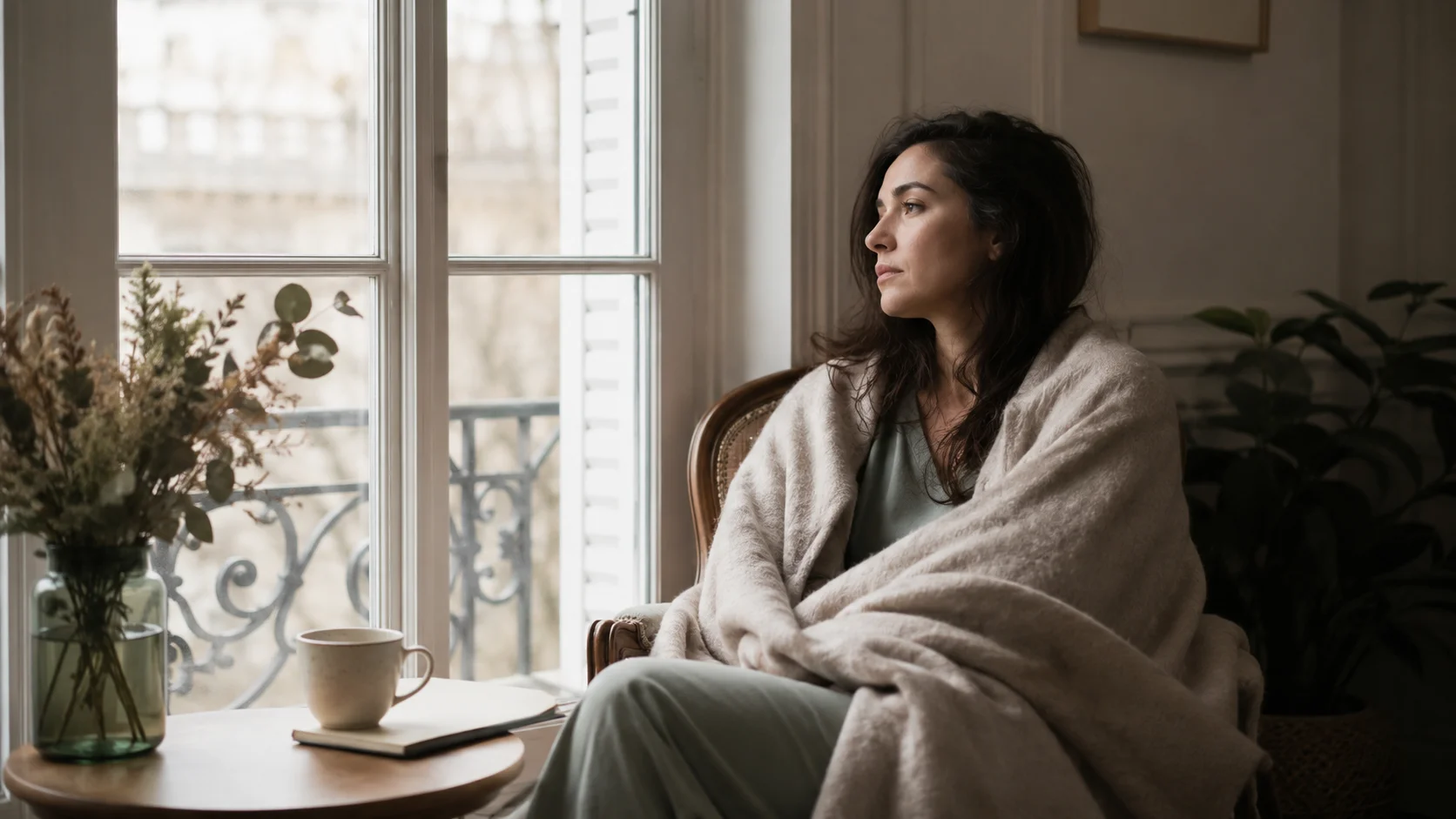 Ambiance douce, lumière tamisée, sensation d’épuisement silencieux.