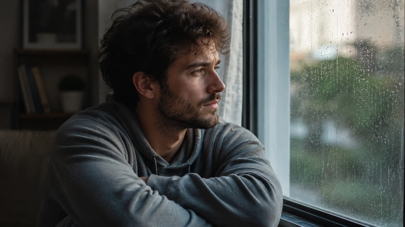 Pause respiration dans un intérieur calme, lumière naturelle et espace pour souffler.