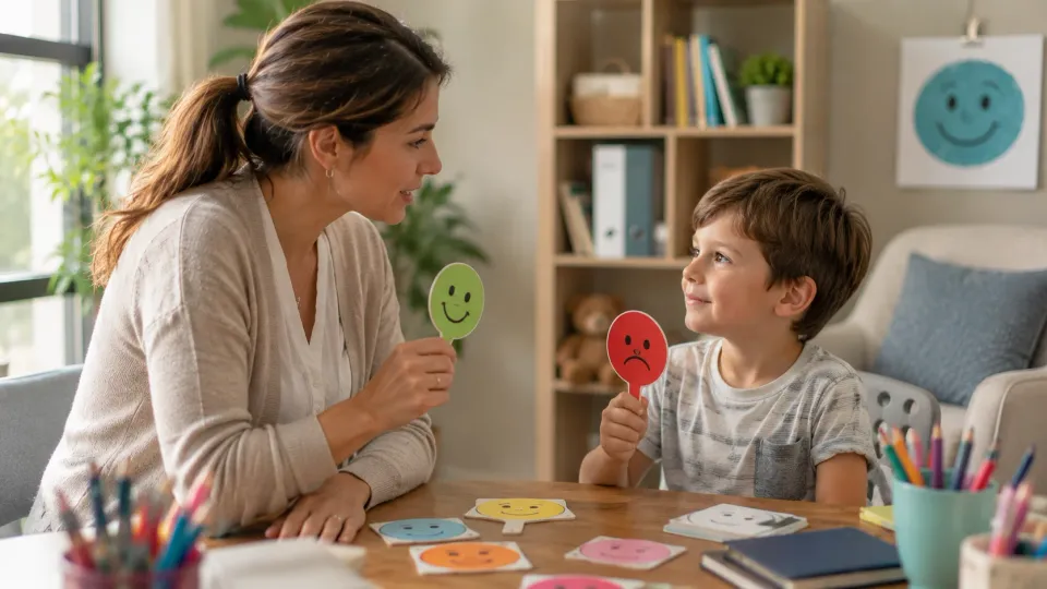 Espace de consultation calme pour un enfant et sa famille.