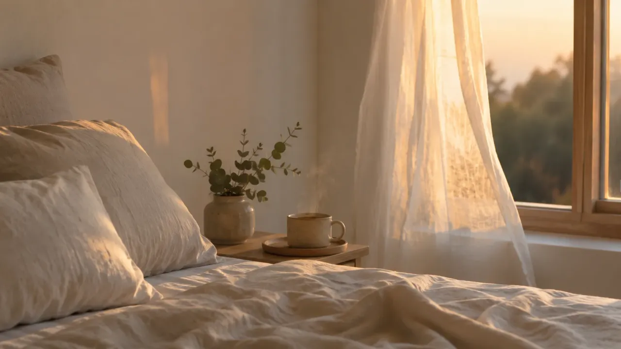 Personne allongée pratiquant une relaxation guidée centrée sur une respiration lente et le relâchement du corps