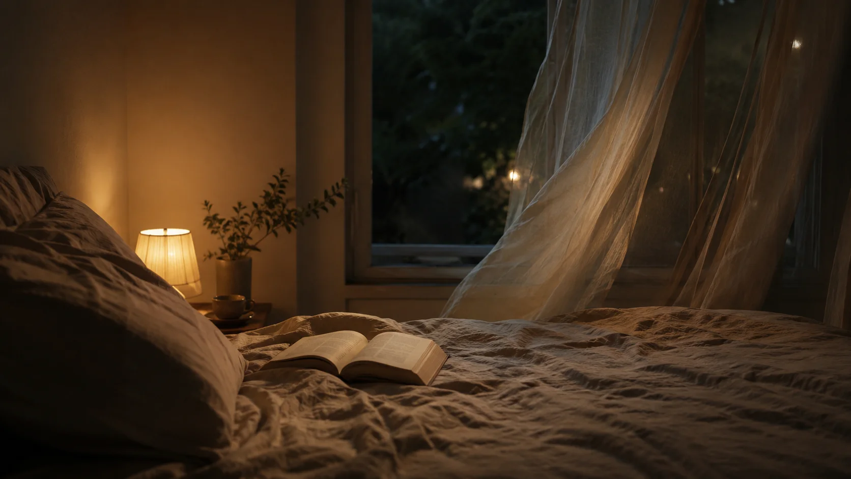 Ambiance douce, lumière tamisée, espace apaisé.